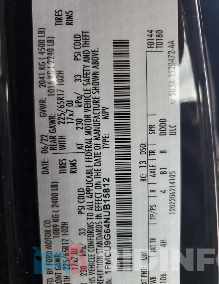 1FMCU9G64NUB15812 Photo# 14