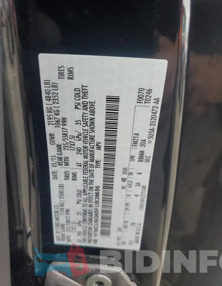 1FMCU9G95FUB38656 Photo# 14