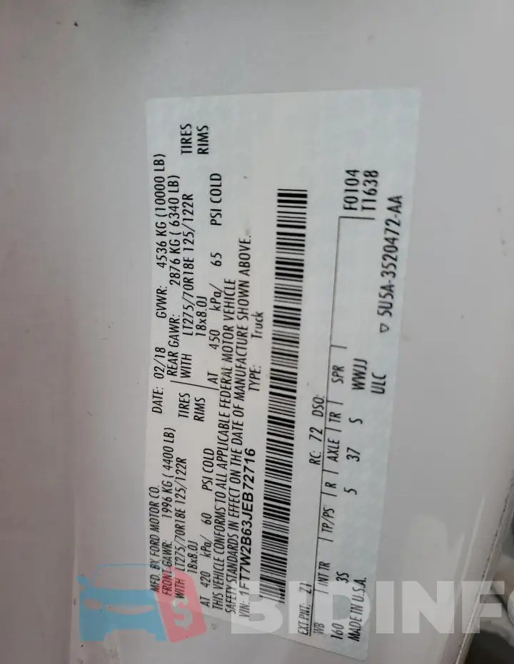 1FT7W2B63JEB72716 Photo# 12