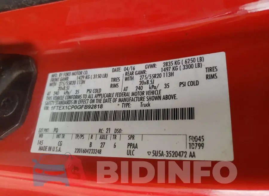 1FTEX1CP0GFB92818 Photo# 12