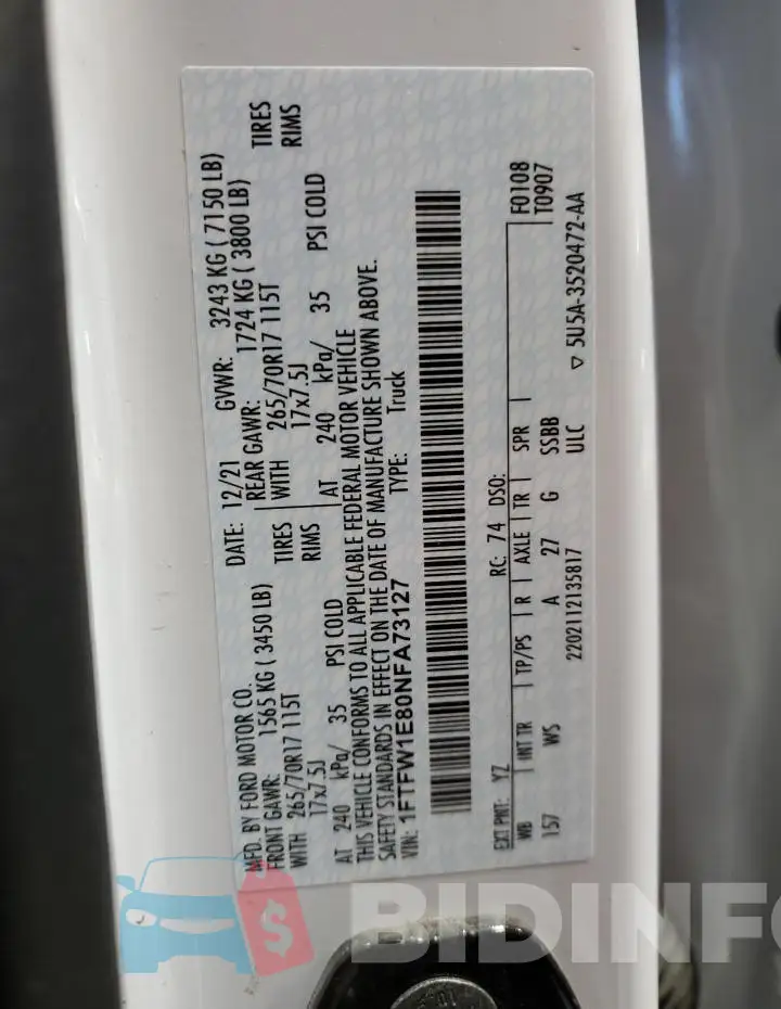 1FTFW1E80NFA73127 Photo# 12