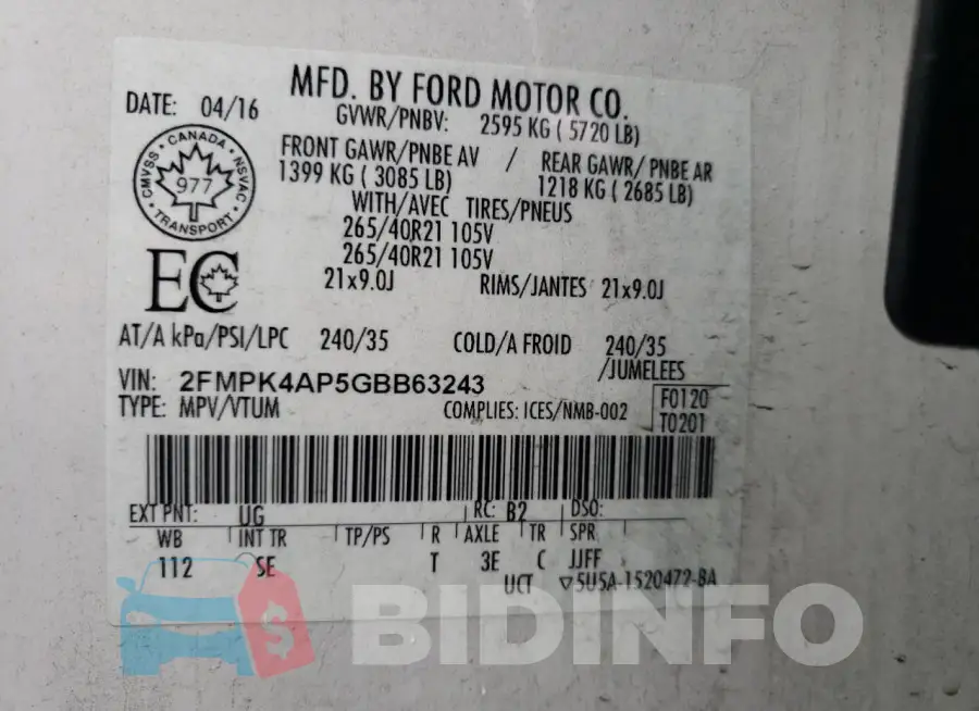 2FMPK4AP5GBB63243 Photo# 13