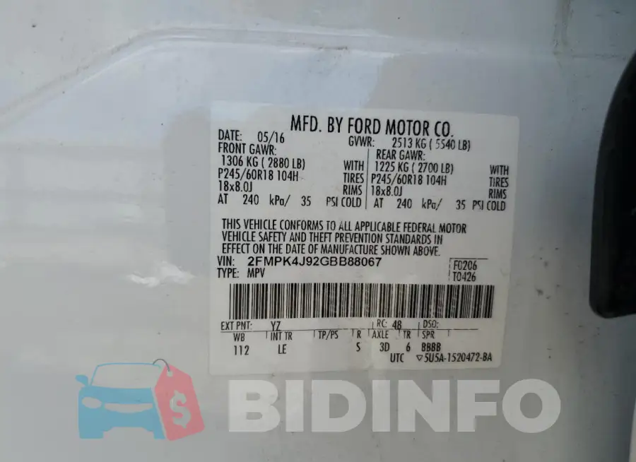 2FMPK4J92GBB88067 Photo# 13