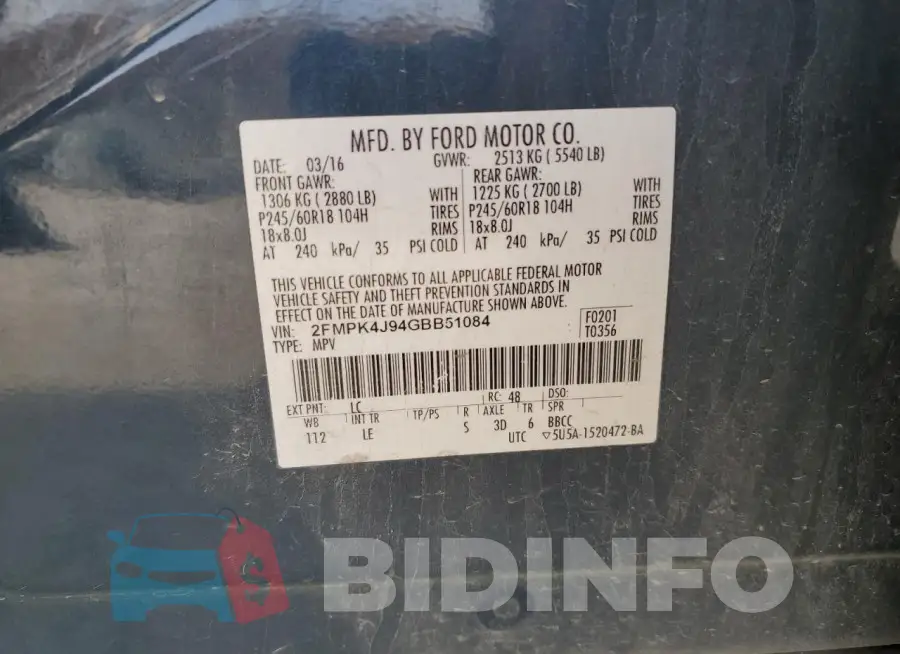 2FMPK4J94GBB51084 Photo# 13