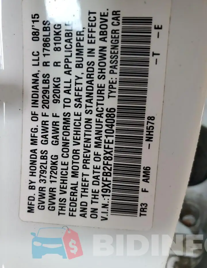 19XFB2F8XFE104086 Photo# 13