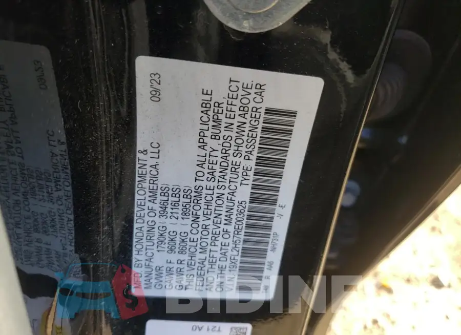 19XFL2H57RE003625 Photo# 12
