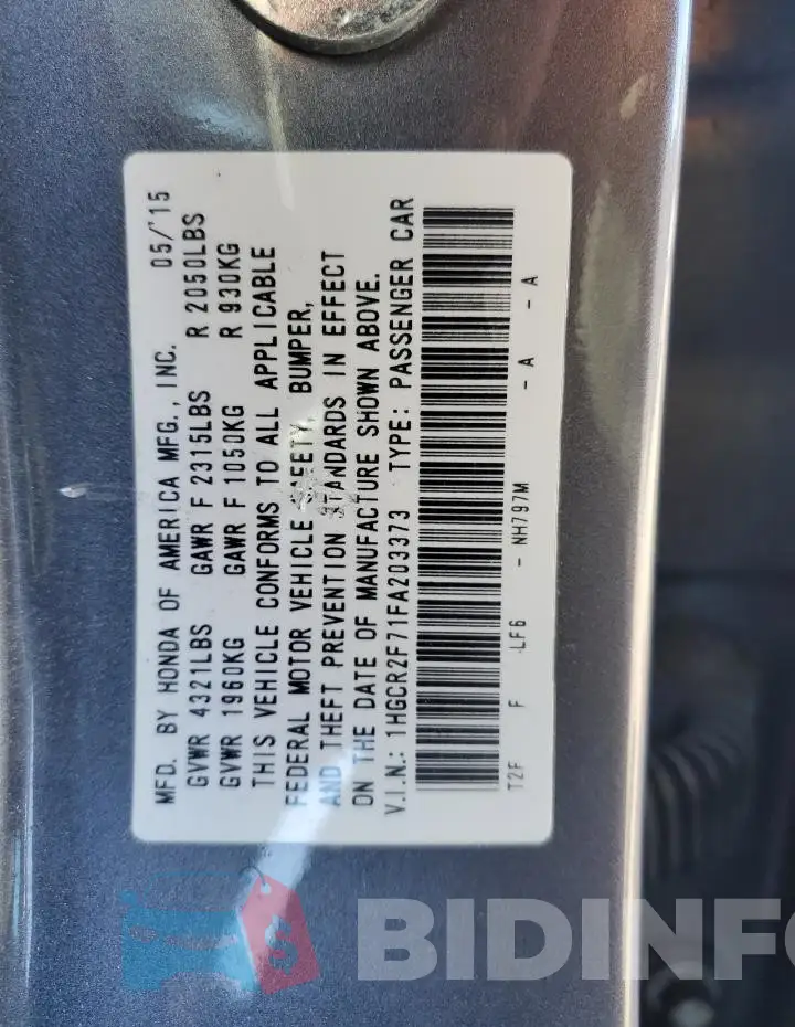 1HGCR2F71FA203373 Photo# 12