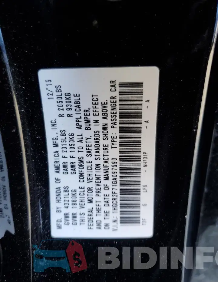 1HGCR2F71GA097590 Photo# 12
