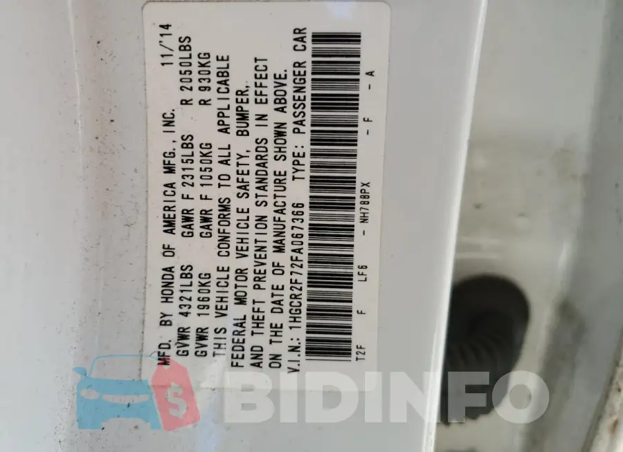 1HGCR2F72FA067366 Photo# 12