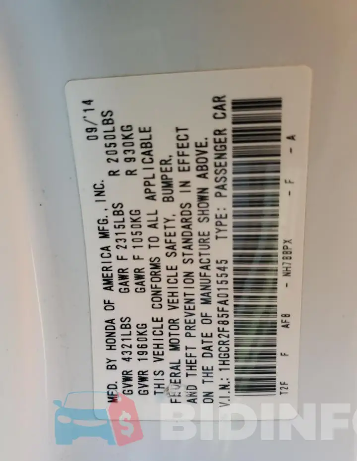 1HGCR2F85FA015545 Photo# 12
