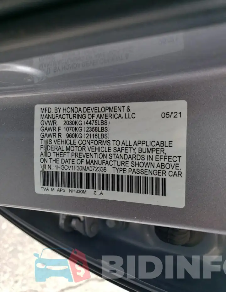 1HGCV1F30MA072338 Photo# 12