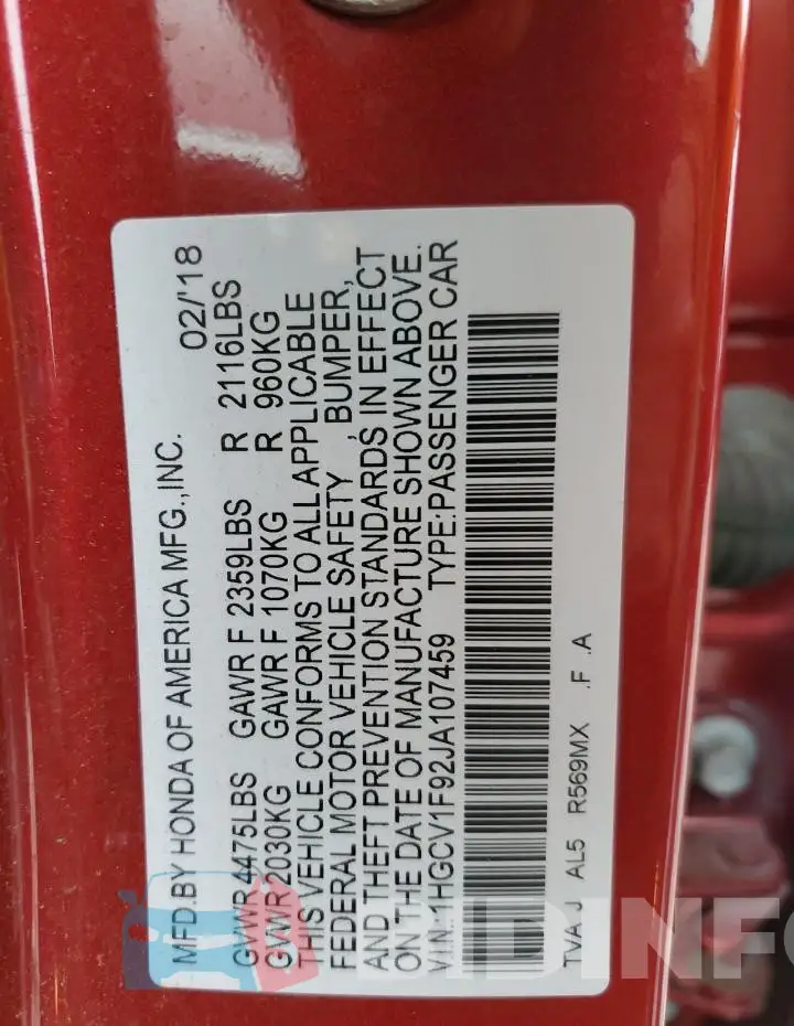 1HGCV1F92JA107459 Photo# 13