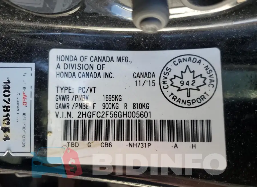 2HGFC2F56GH005601 Photo# 12