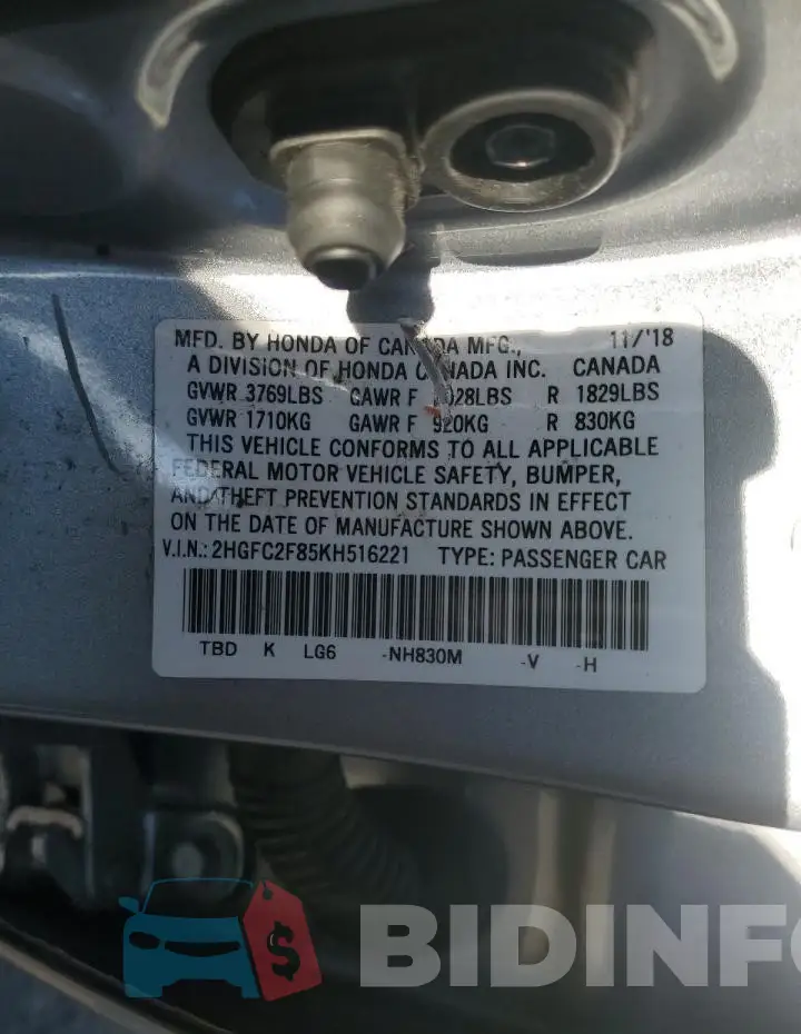 2HGFC2F85KH516221 Photo# 13