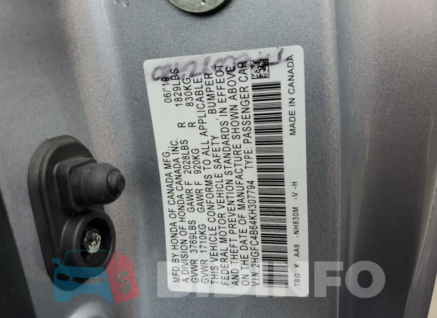 2HGFC4B64KH307794 Photo# 13