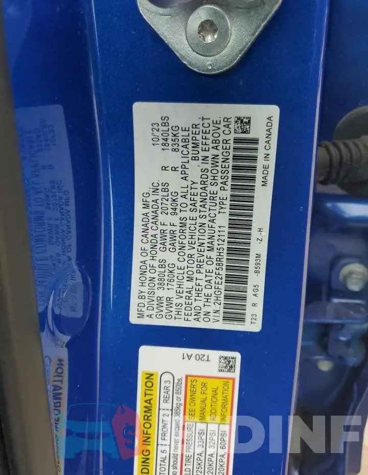 2HGFE2F58RH512111 Photo# 12