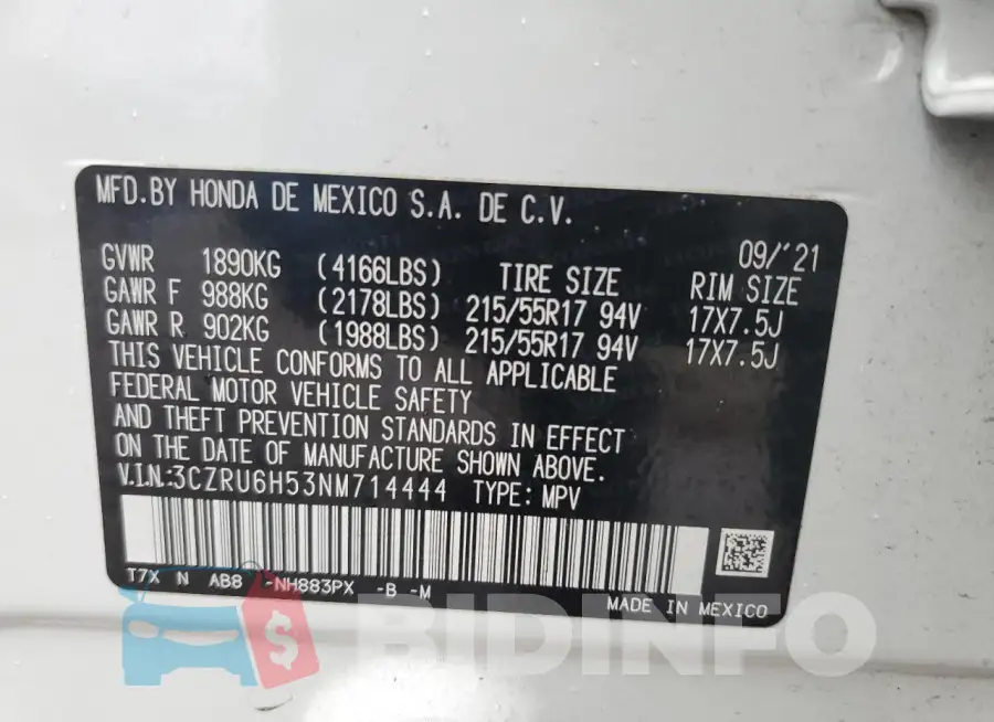 3CZRU6H53NM714444 Photo# 12