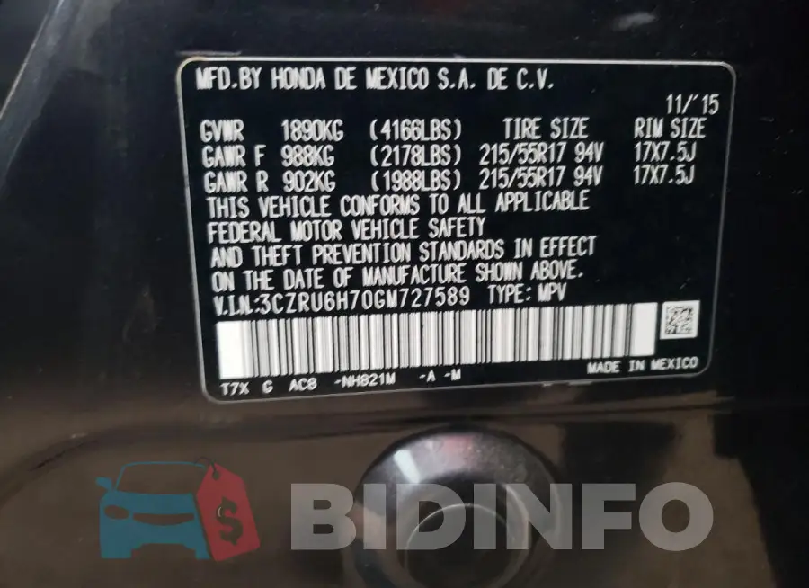 3CZRU6H70GM727589 Photo# 12