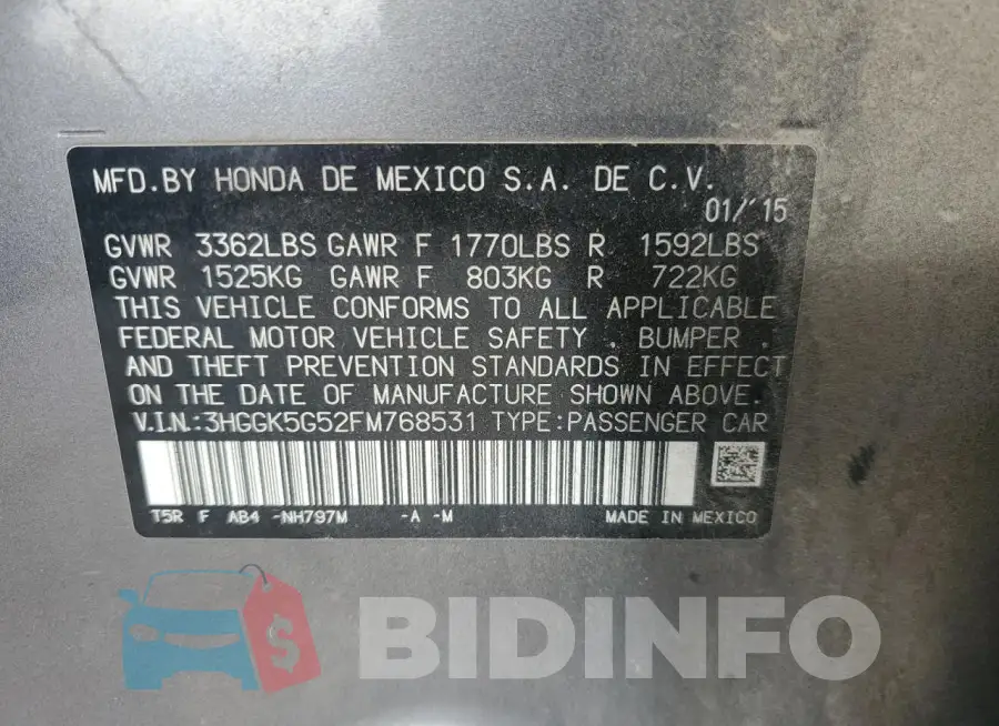 3HGGK5G52FM768531 Photo# 12