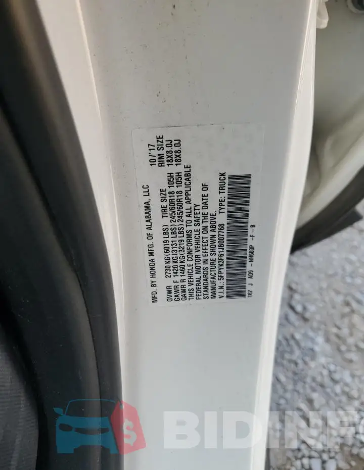 5FPYK3F61JB007768 Photo# 12