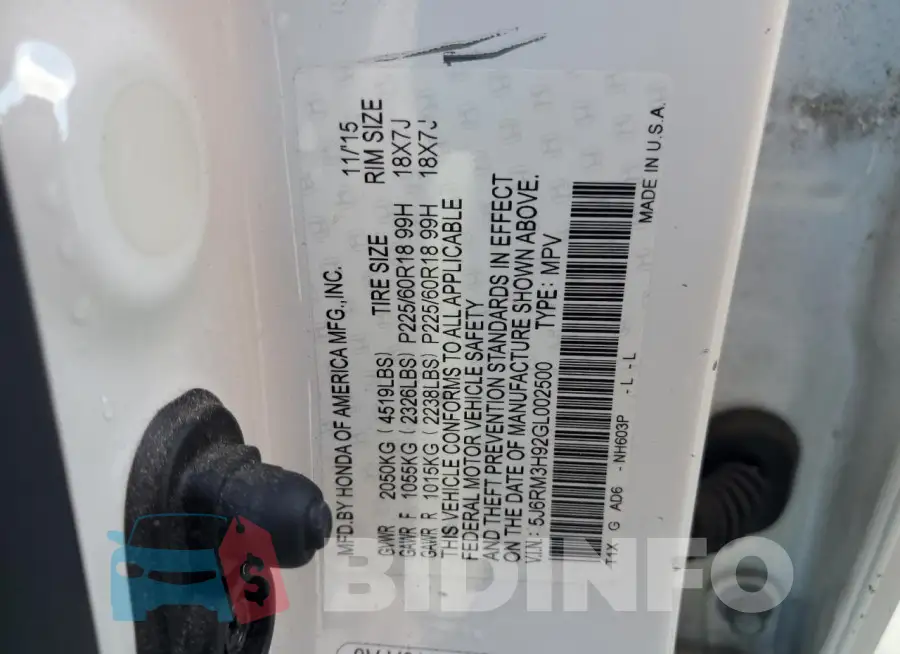 5J6RM3H92GL002500 Photo# 13