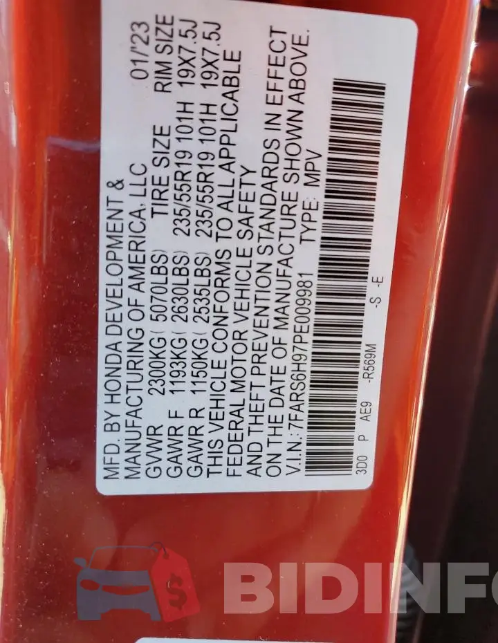 7FARS6H97PE009981 Photo# 14