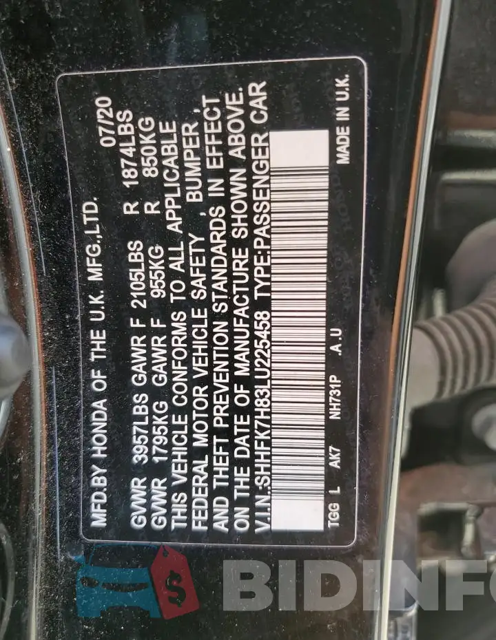 SHHFK7H83LU225458 Photo# 12