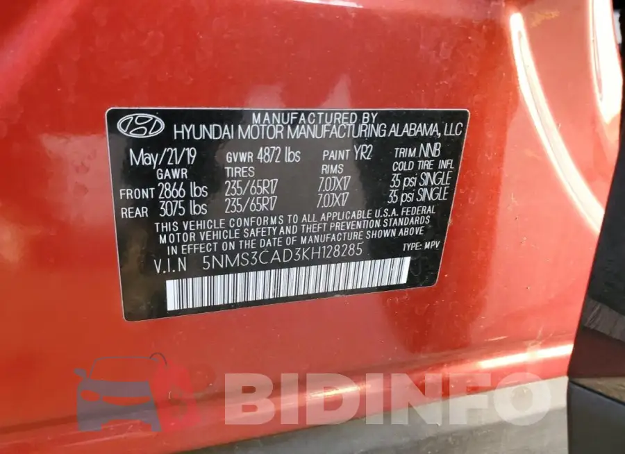 5NMS3CAD3KH128285 Photo# 14
