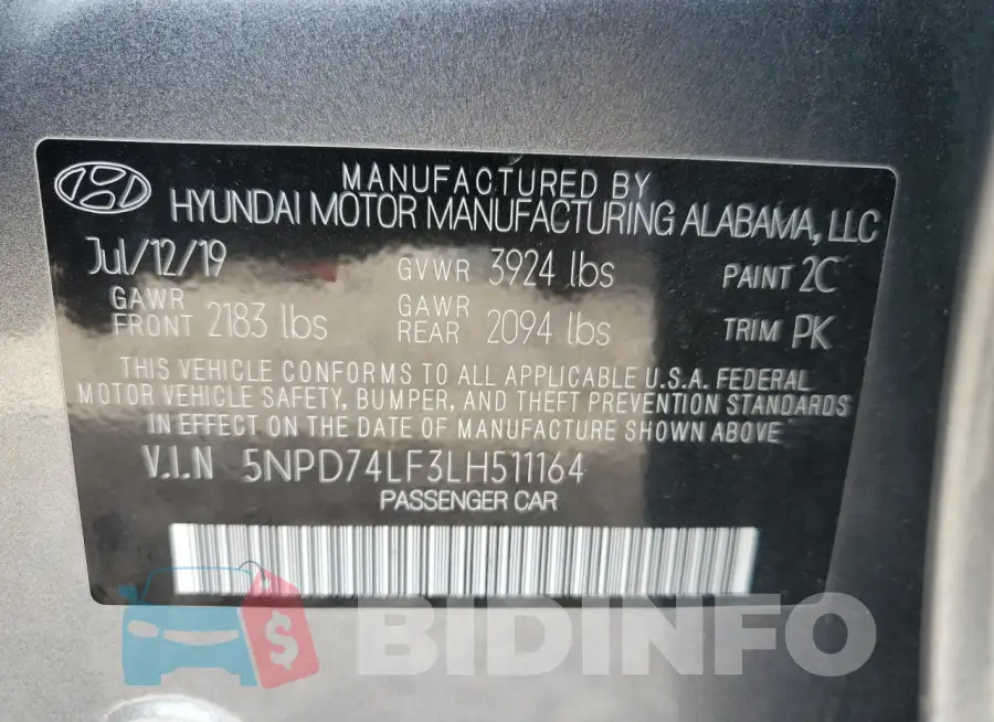 5NPD74LF3LH511164 Photo# 13