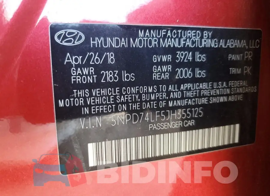 5NPD74LF5JH355125 Photo# 12