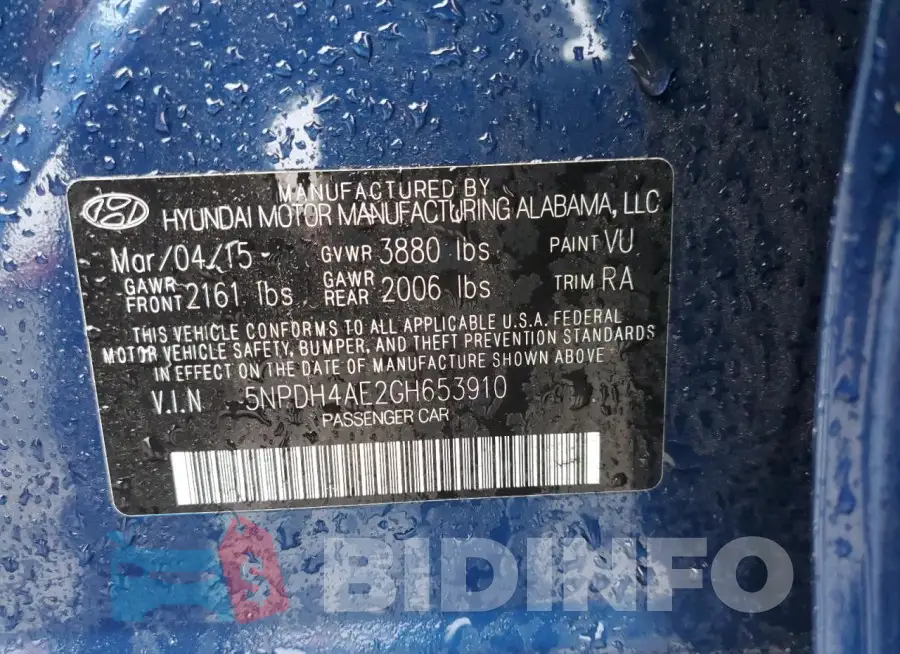 5NPDH4AE2GH653910 Photo# 12