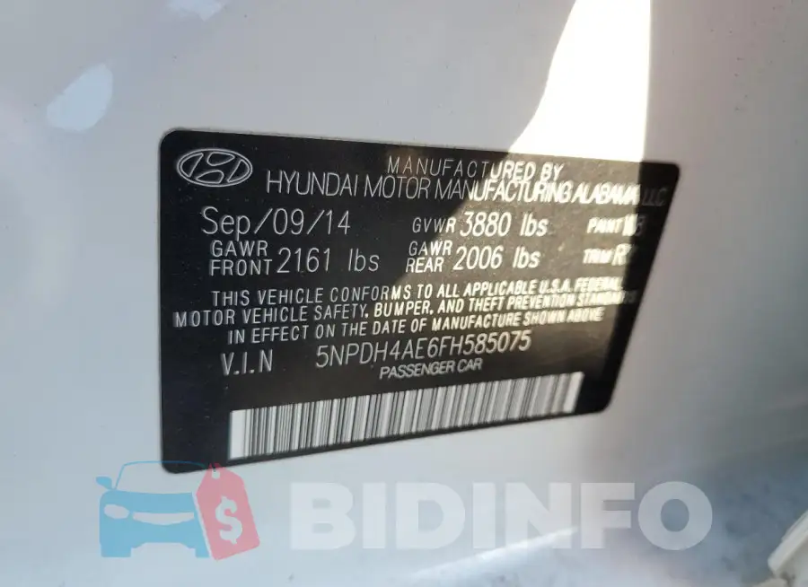 5NPDH4AE6FH585075 Photo# 13