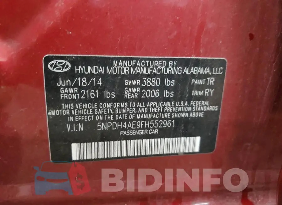5NPDH4AE9FH552961 Photo# 13