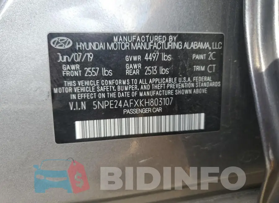 5NPE24AFXKH803107 Photo# 12