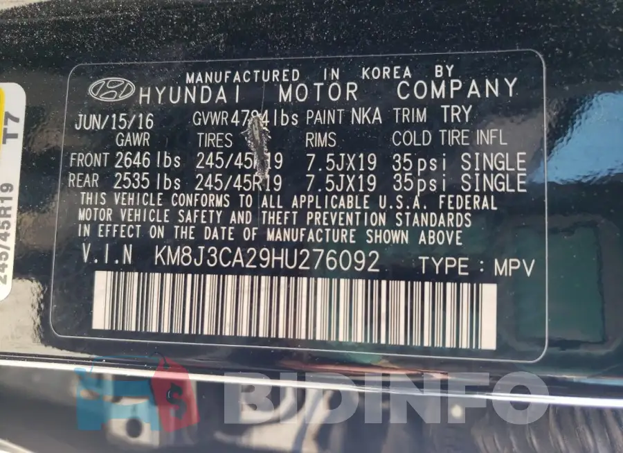 KM8J3CA29HU276092 Photo# 13