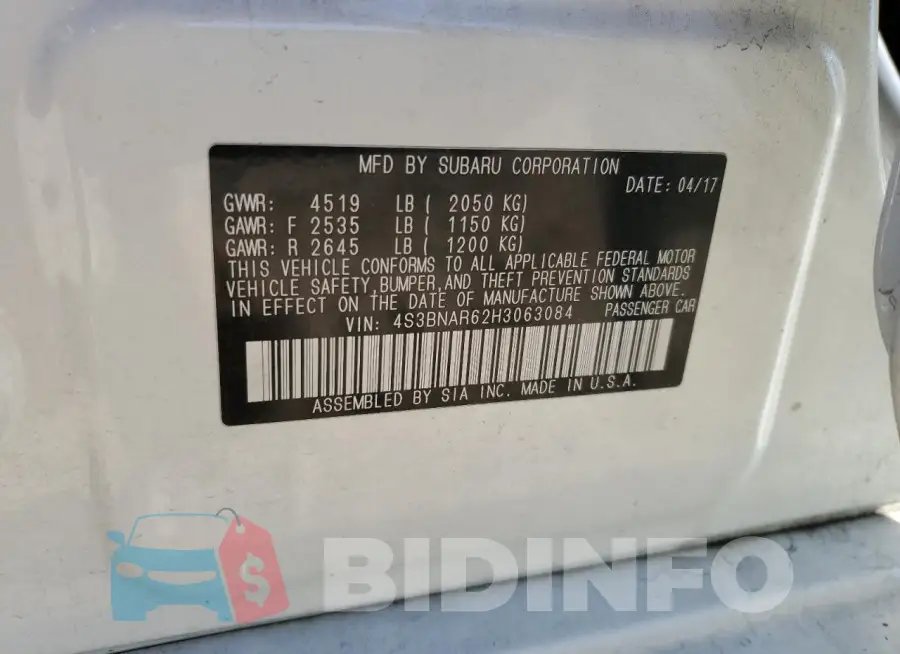4S3BNAR62H3063084 Photo# 12