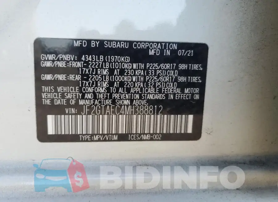 JF2GTAEC4MH388812 Photo# 12