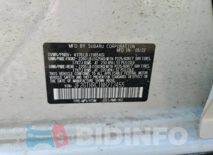 JF2GTHRC1NH272455 Photo# 12