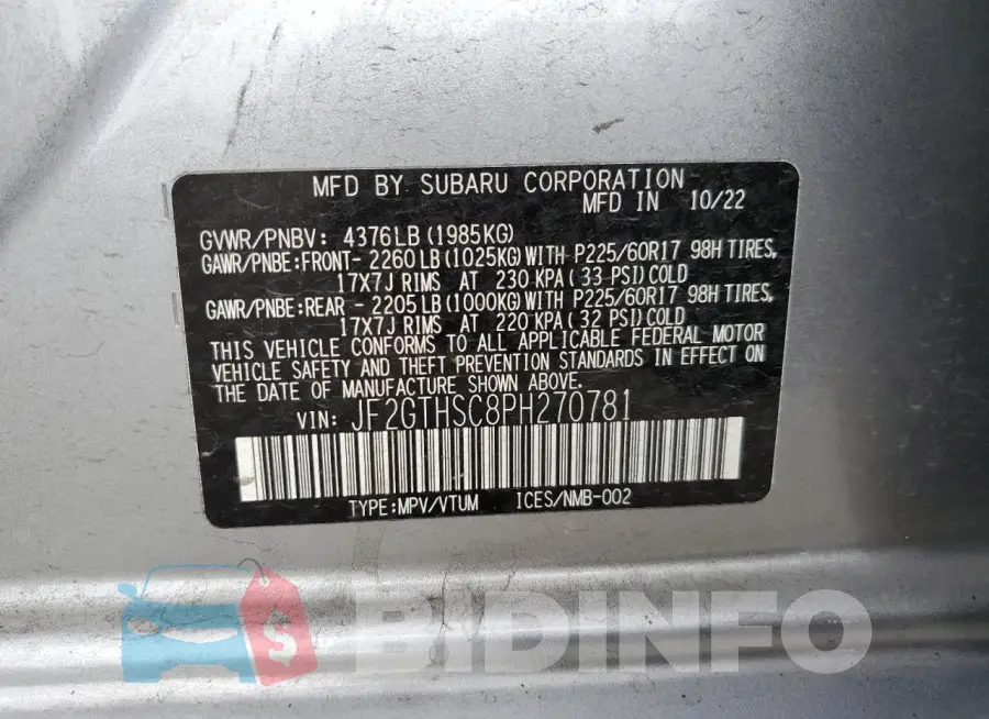 JF2GTHSC8PH270781 Photo# 12