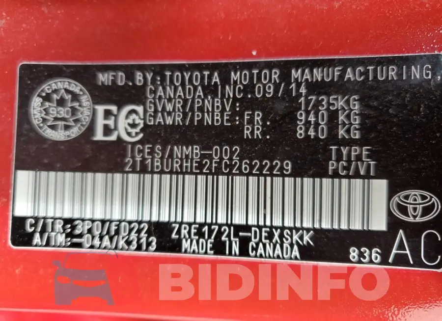 2T1BURHE2FC262229 Photo# 13