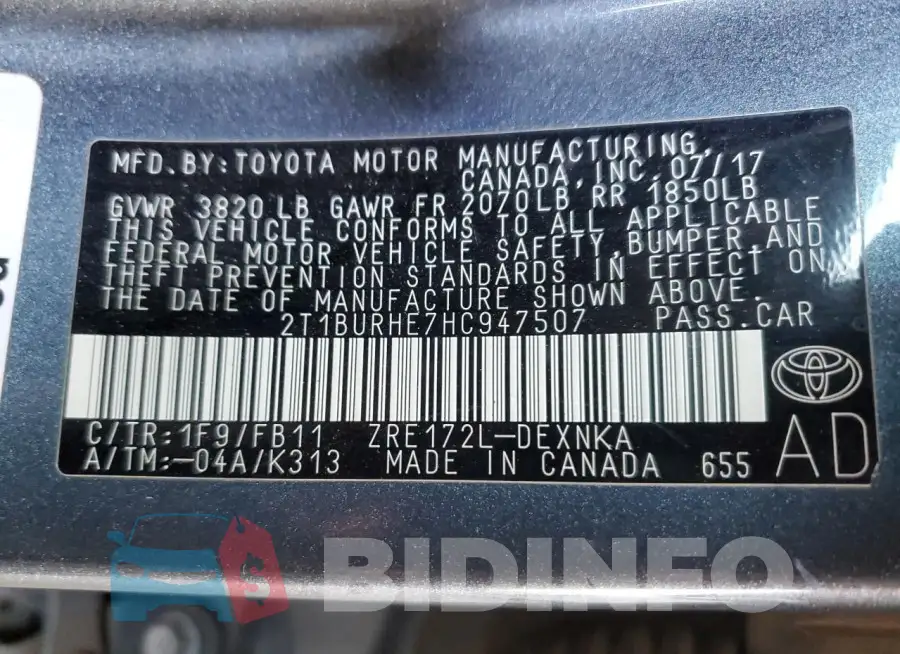 2T1BURHE7HC947507 Photo# 12