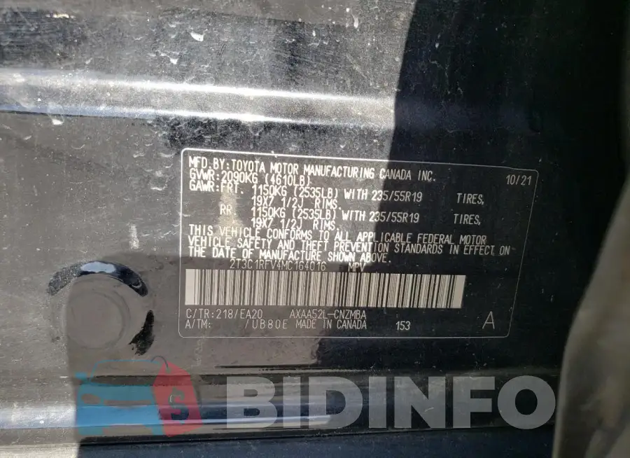2T3C1RFV4MC164016 Photo# 13