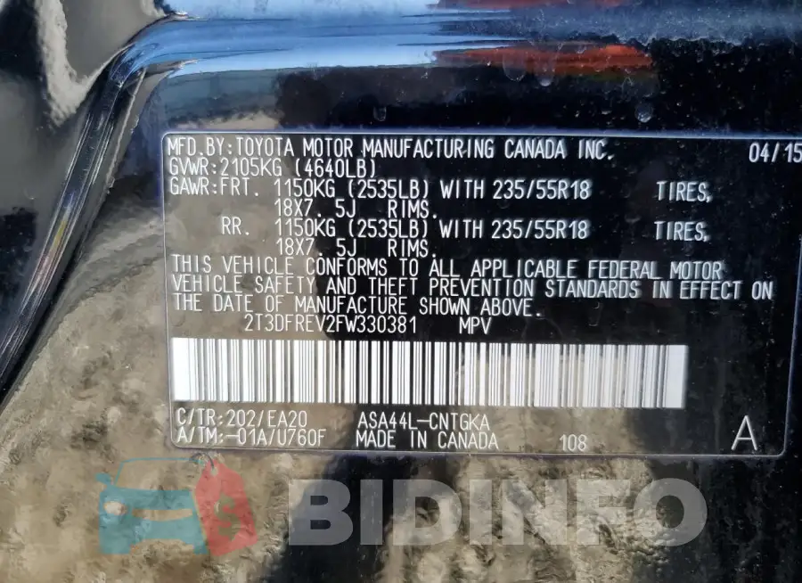 2T3DFREV2FW330381 Photo# 13