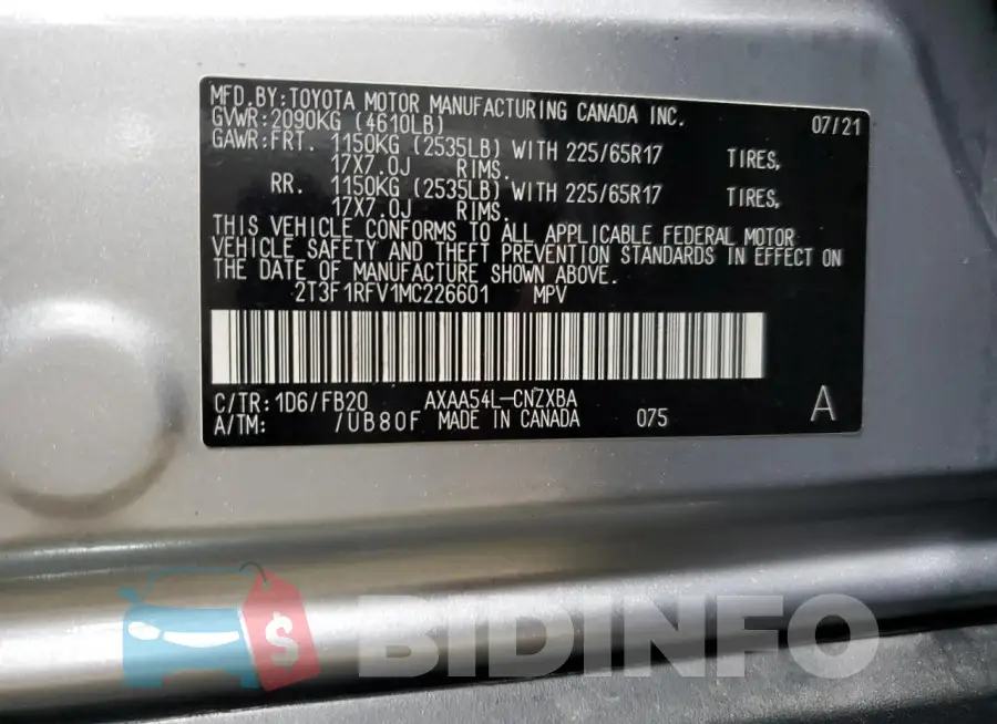 2T3F1RFV1MC226601 Photo# 13