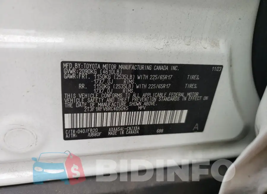 2T3F1RFV6RC405045 Photo# 12