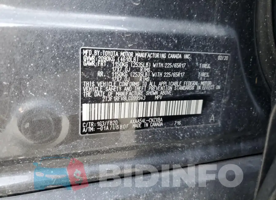 2T3F1RFV8LC099943 Photo# 13