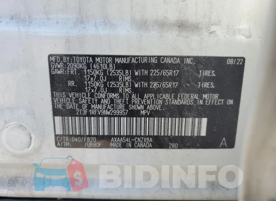 2T3F1RFV9NW299957 Photo# 13