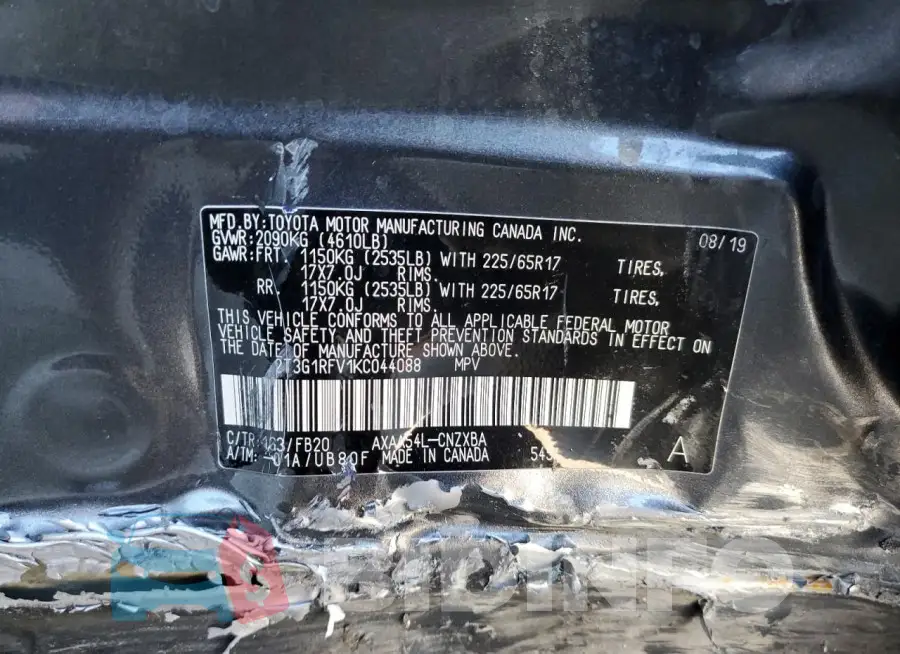 2T3G1RFV1KC044088 Photo# 13