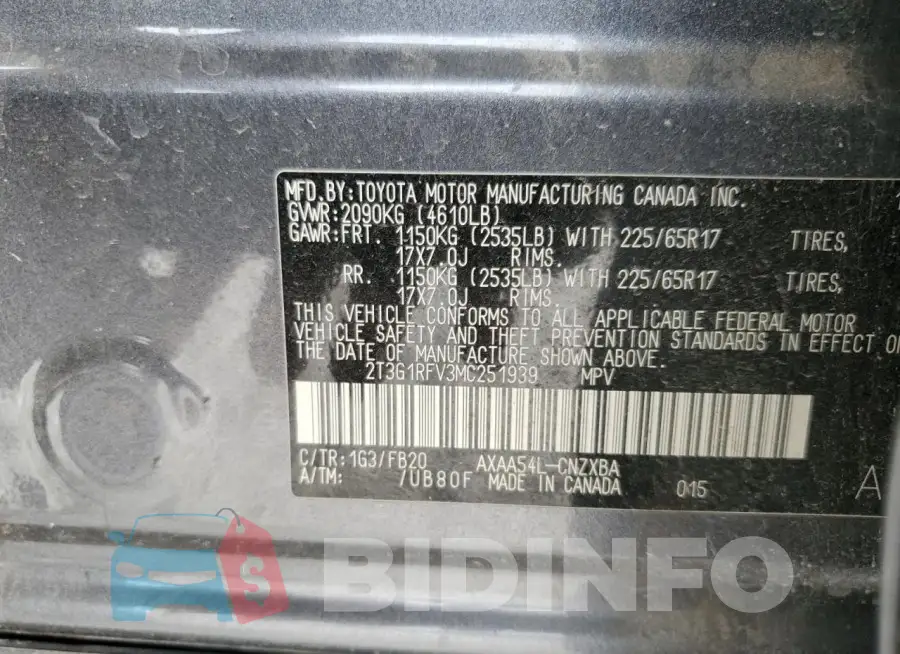 2T3G1RFV3MC251939 Photo# 13