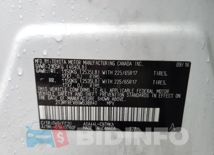 2T3RFREV8GW538840 Photo# 14